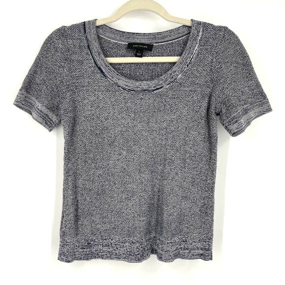 Ann Taylor Blue and White Knit Crop Top Size Small Short Sleeve - Picture 1 of 6